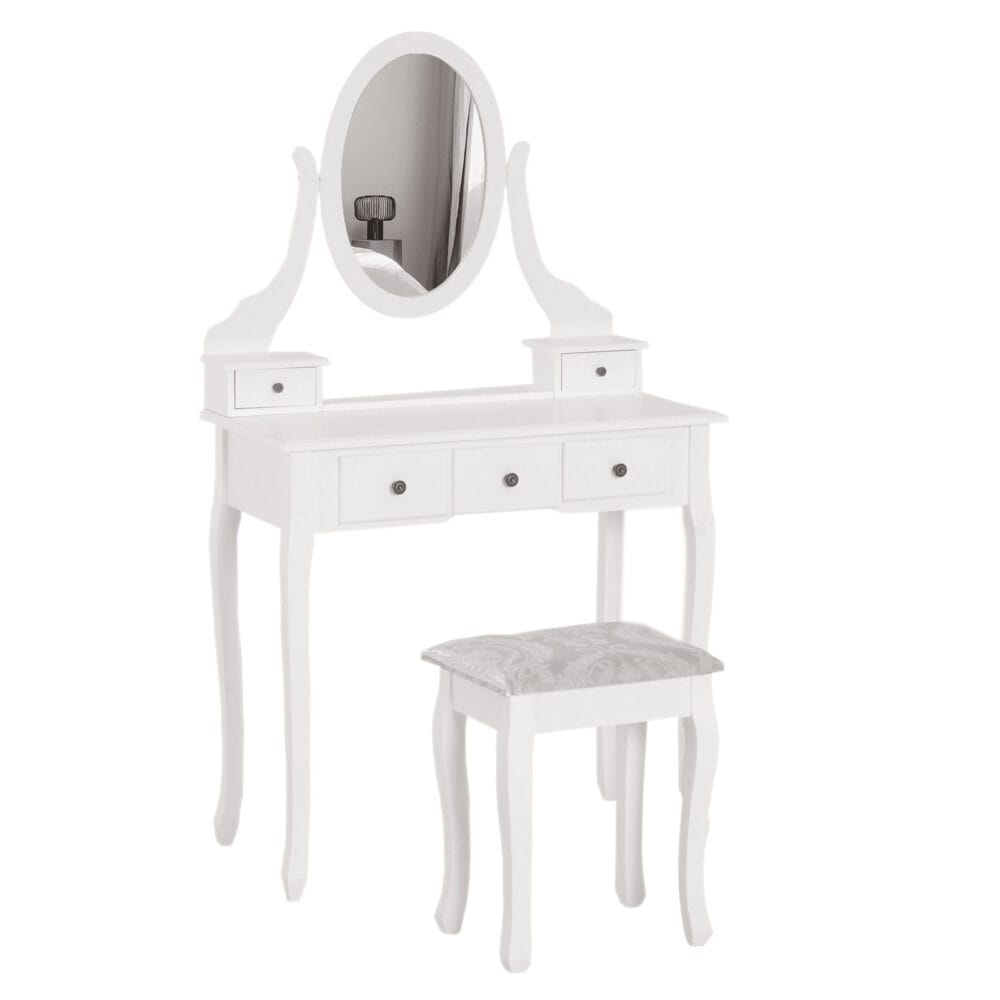 Schminktisch Kosmetiktisch drei Schubladen und Hocker weiss
