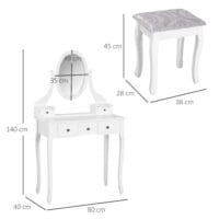 Schminktisch Kosmetiktisch drei Schubladen und Hocker weiss