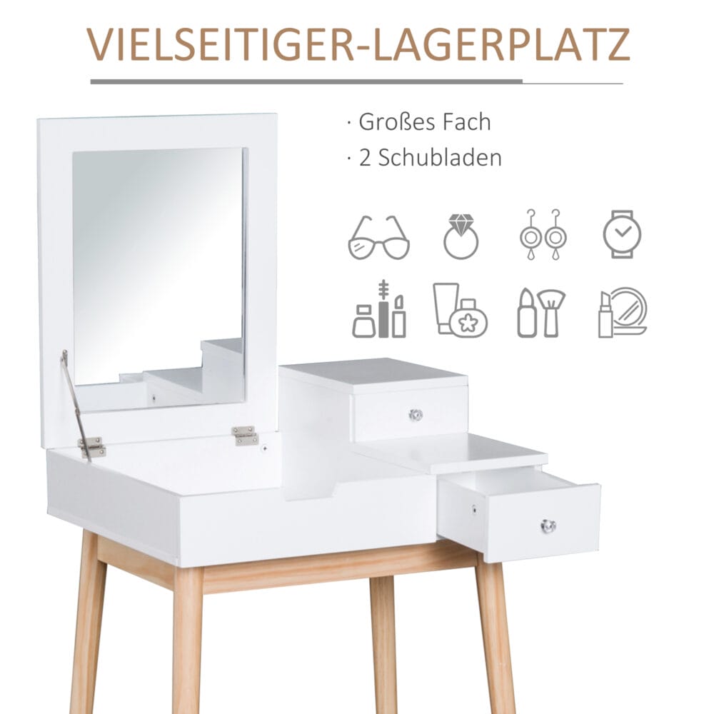 Schminktisch Kosmetiktisch mit Klappspiegel weiss Frisiertisch