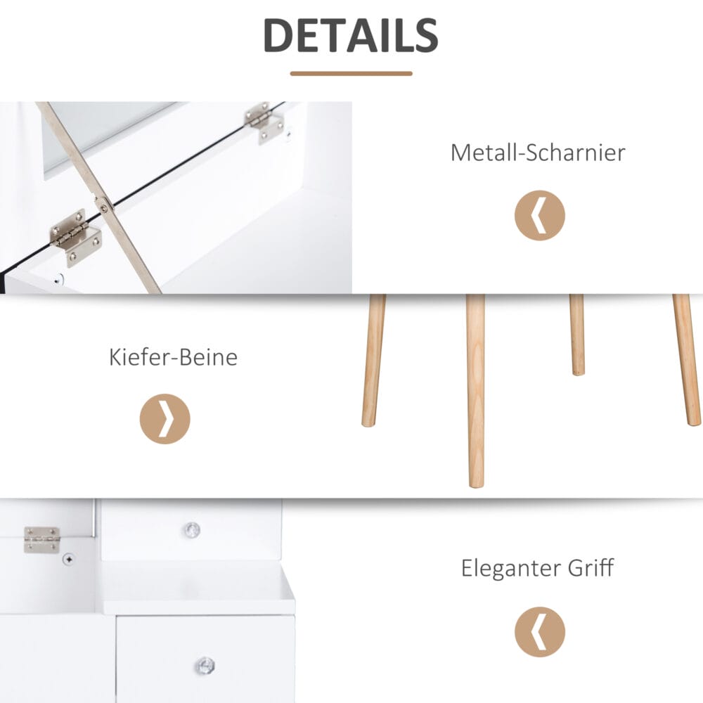 Schminktisch Kosmetiktisch mit Klappspiegel weiss Frisiertisch