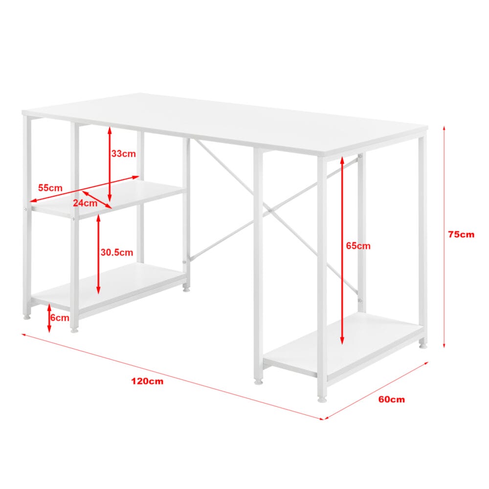 Schreibtisch Aarhus 75x120x60 cm mit 3 Ablagen