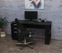 Schreibtisch Bürotisch mit Schubladen und Regal 150x60cm schwarz