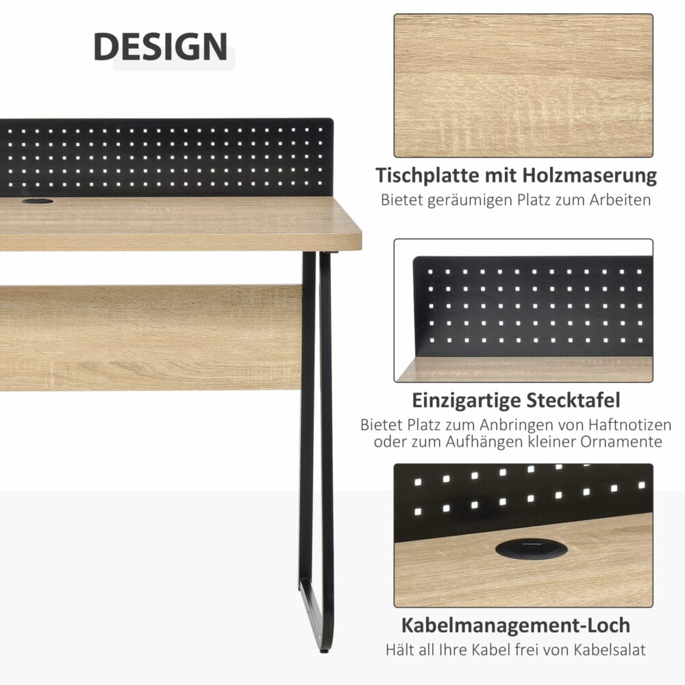 Schreibtisch Bürotisch mit Stecktafel Kabelmanagement-Loch 110x48x90cm