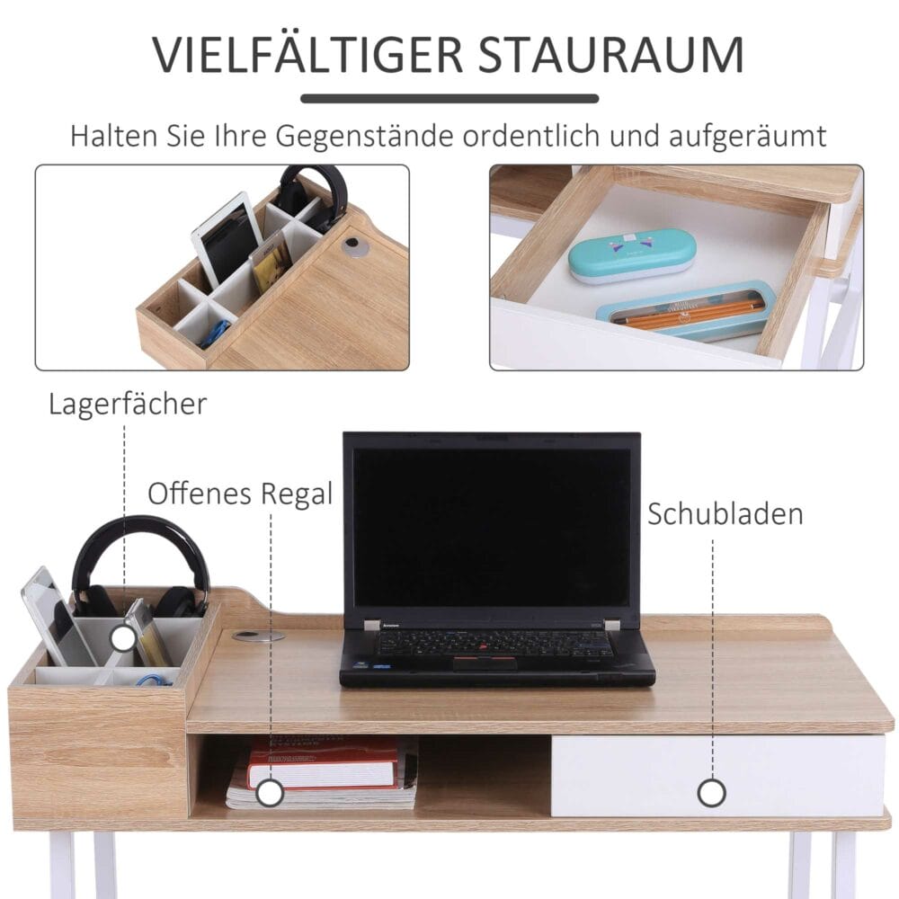 Schreibtisch Computertisch Bürotisch sechs Ablagefächern 100x55x81.5cm