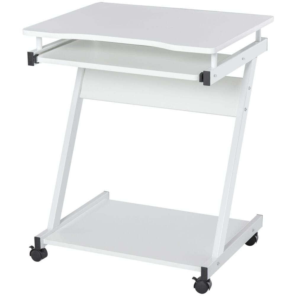 Schreibtisch Computertisch mit 4 Rollen PC-Tisch in Z-Form 60x48x73cm