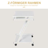 Schreibtisch Computertisch mit 4 Rollen PC-Tisch in Z-Form 60x48x73cm