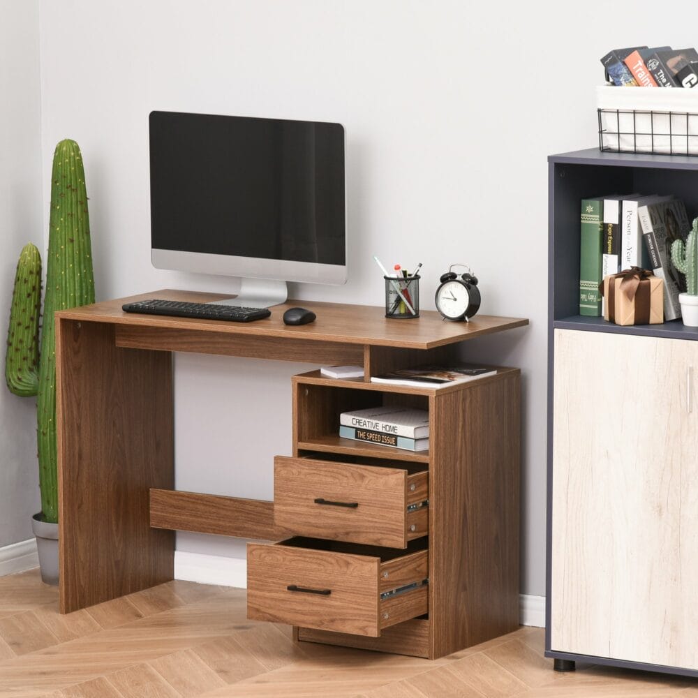 Schreibtisch Computertisch mit Ablagen 2 Schubladen107x48x76.2cm