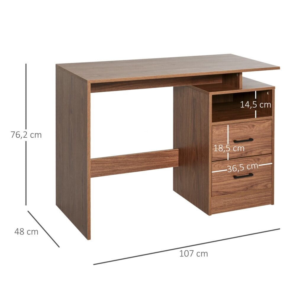 Schreibtisch Computertisch mit Ablagen 2 Schubladen107x48x76.2cm