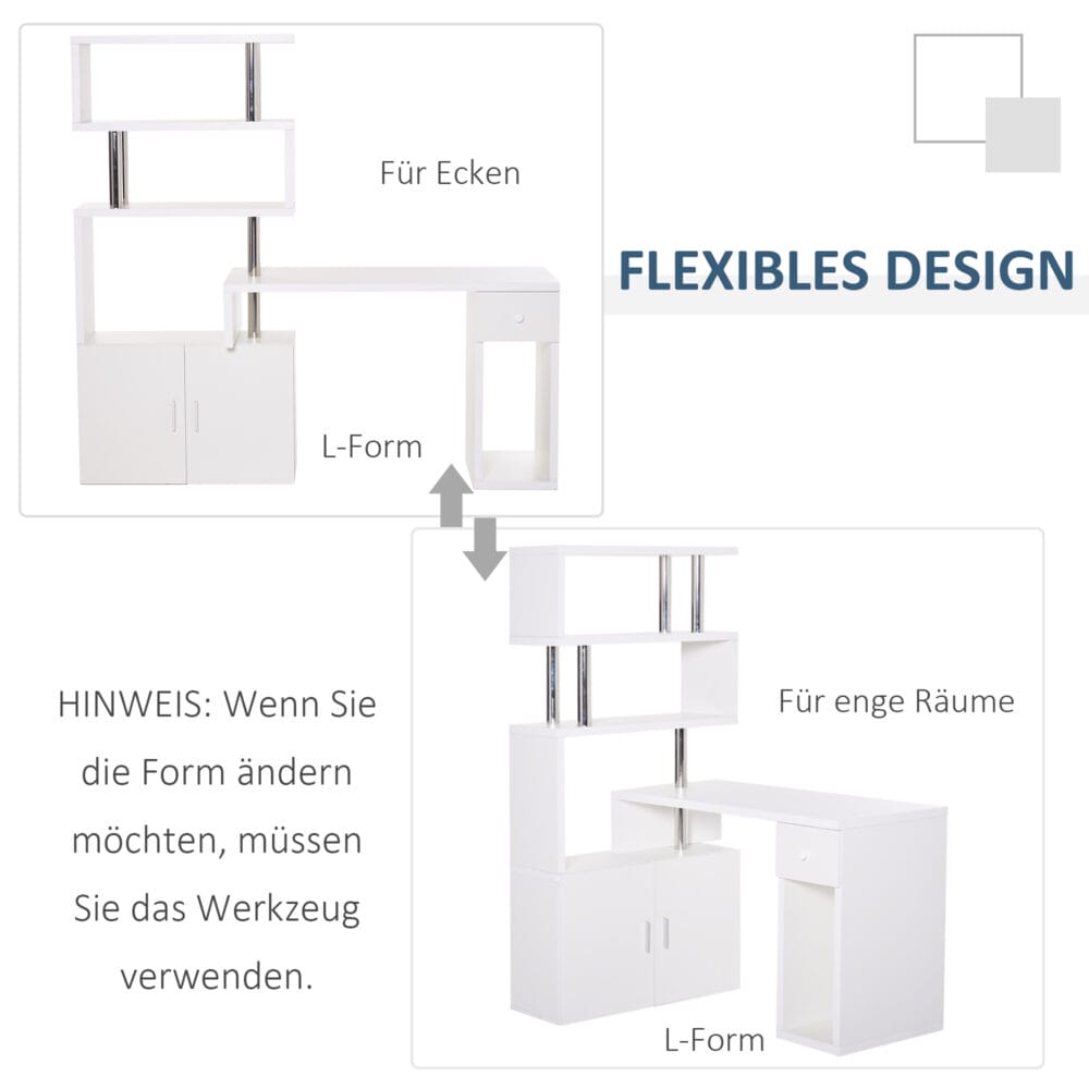 Schreibtisch Eckschreibtisch mit Bücherregal und Schublade 120x80x164cm