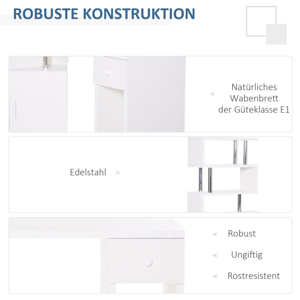 Schreibtisch Eckschreibtisch mit Bücherregal und Schublade 120x80x164cm