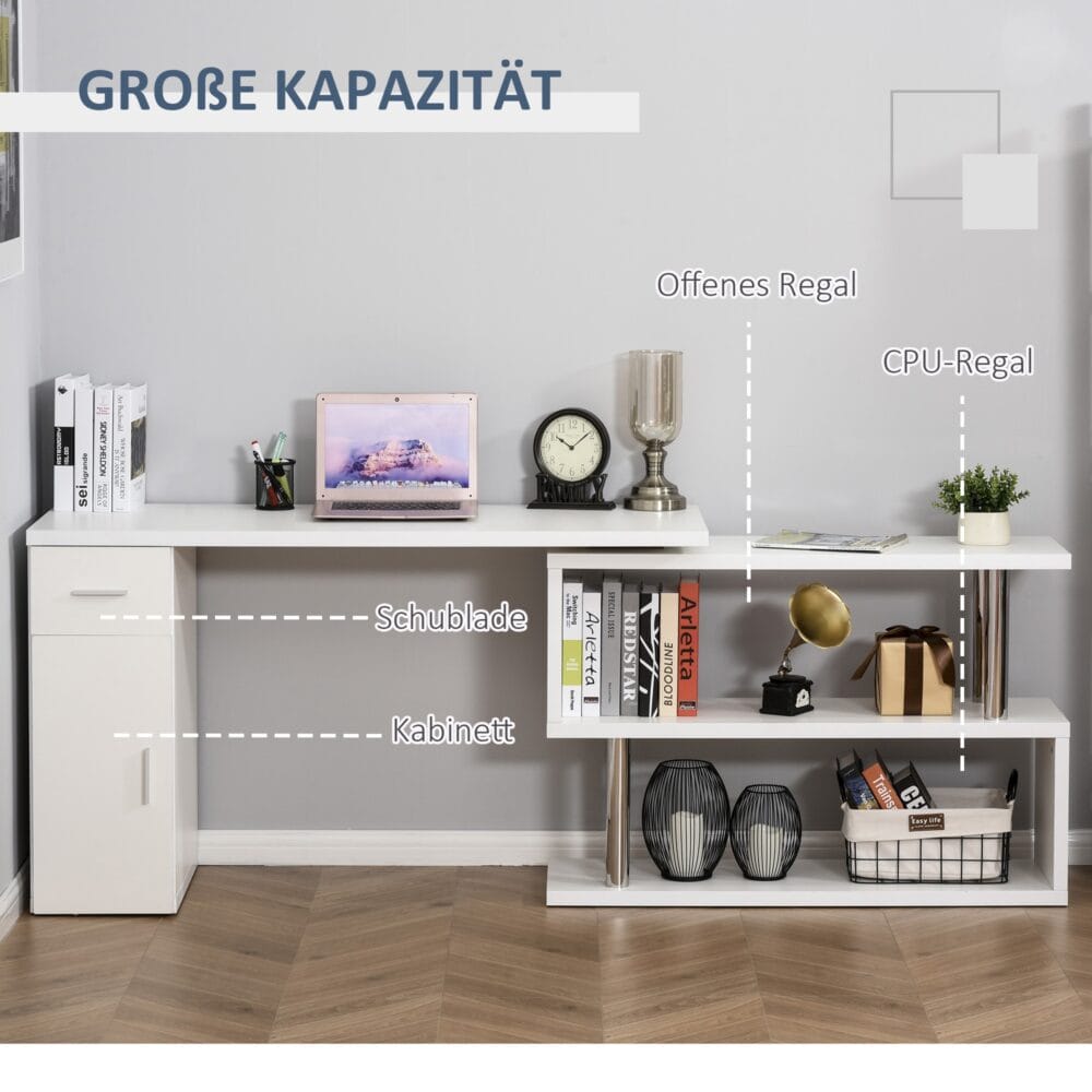 Schreibtisch Eckschreibtisch mit Bücherregal und Schublade 120x80x164cm