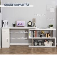 Schreibtisch Eckschreibtisch mit Bücherregal und Schublade 120x80x164cm