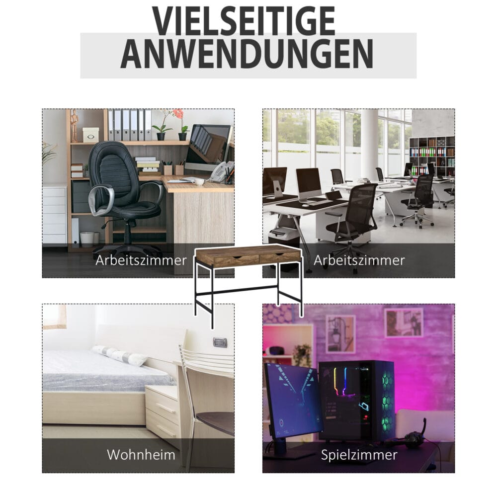 Schreibtisch Industriestil mit Schubladen 110x55x75cm