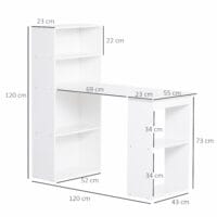 Schreibtisch Küchentisch mit Regal weiss 120x55x120cm