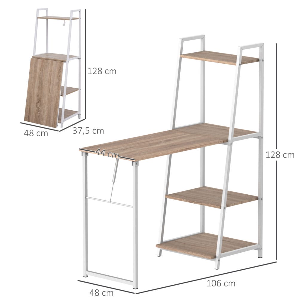 Schreibtisch klappbar mit 4 Etagen Bücherregal 106x48x128cm