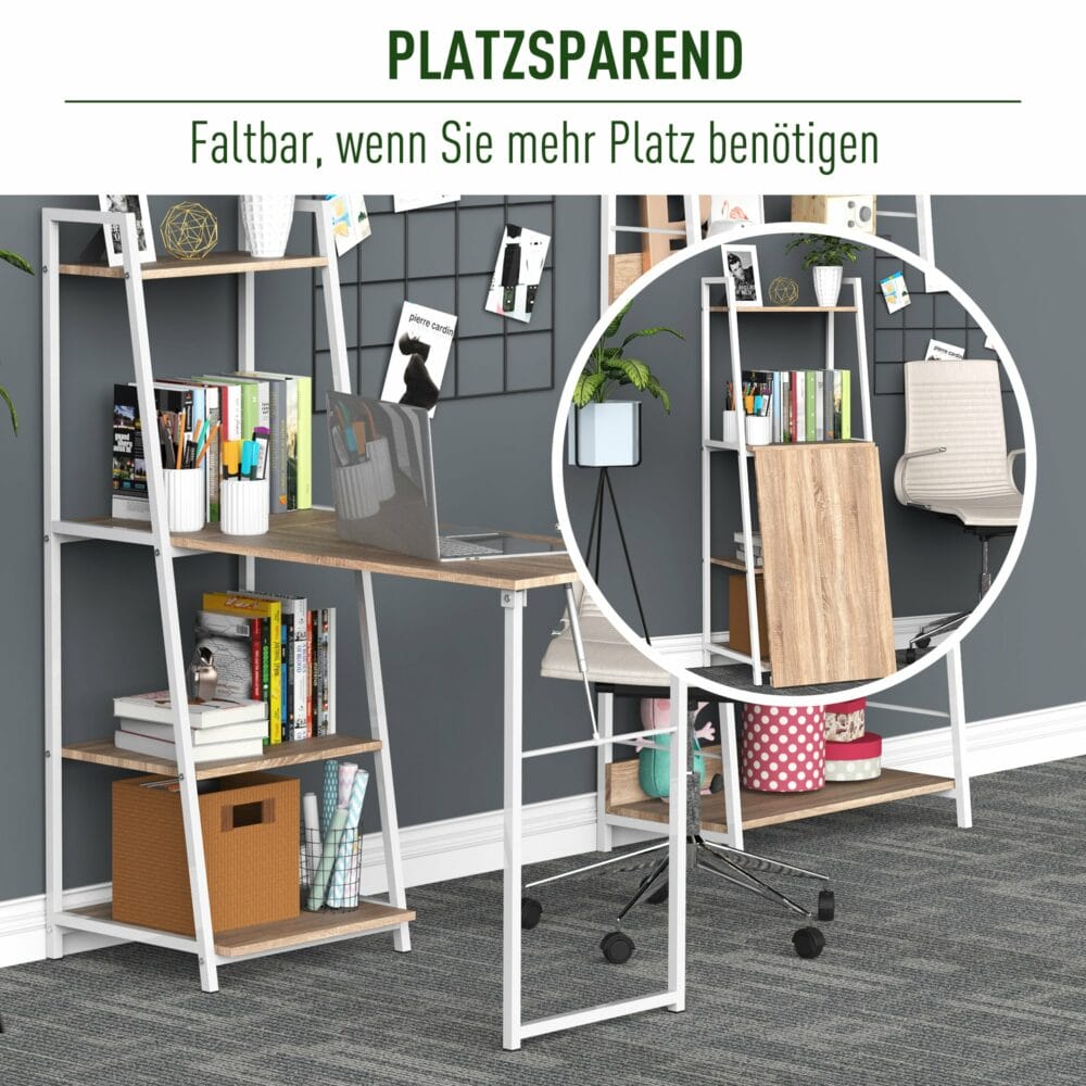 Schreibtisch klappbar mit 4 Etagen Bücherregal 106x48x128cm