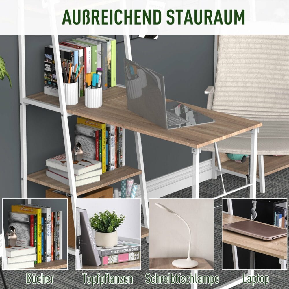 Schreibtisch klappbar mit 4 Etagen Bücherregal 106x48x128cm