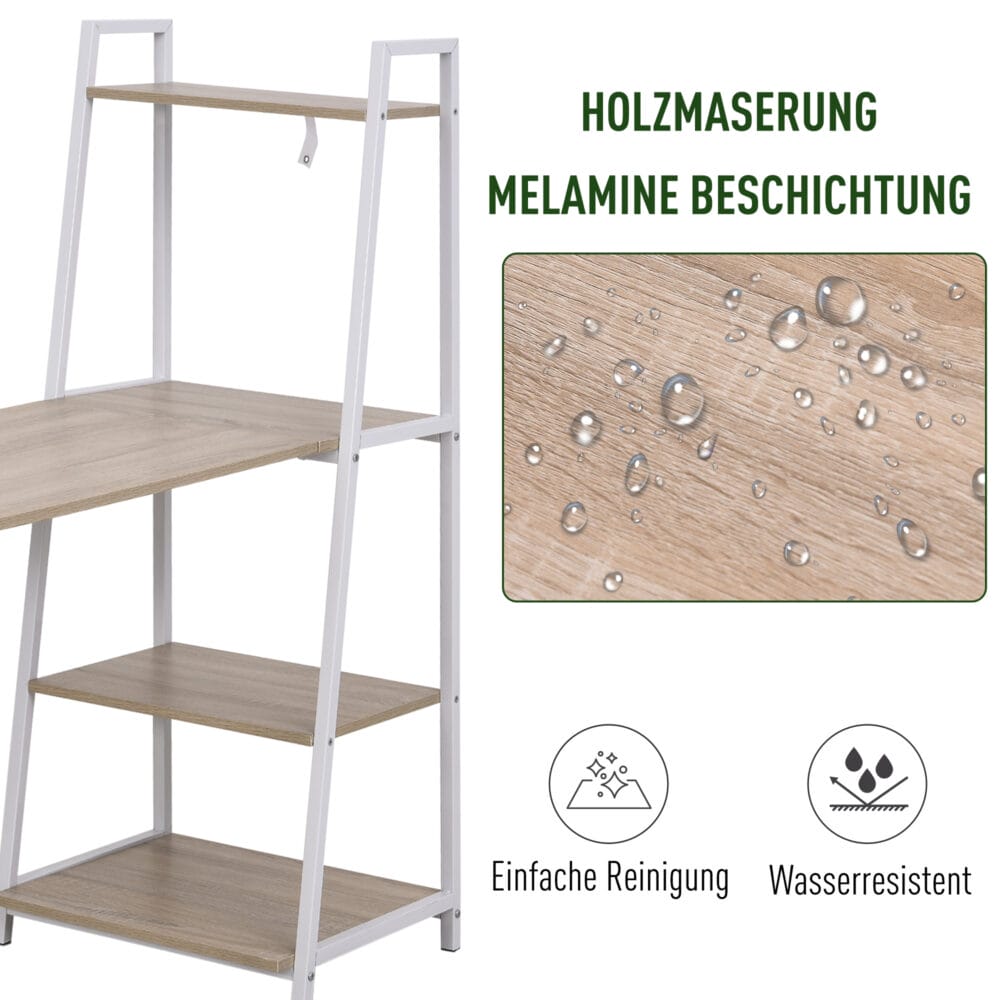 Schreibtisch klappbar mit 4 Etagen Bücherregal 106x48x128cm