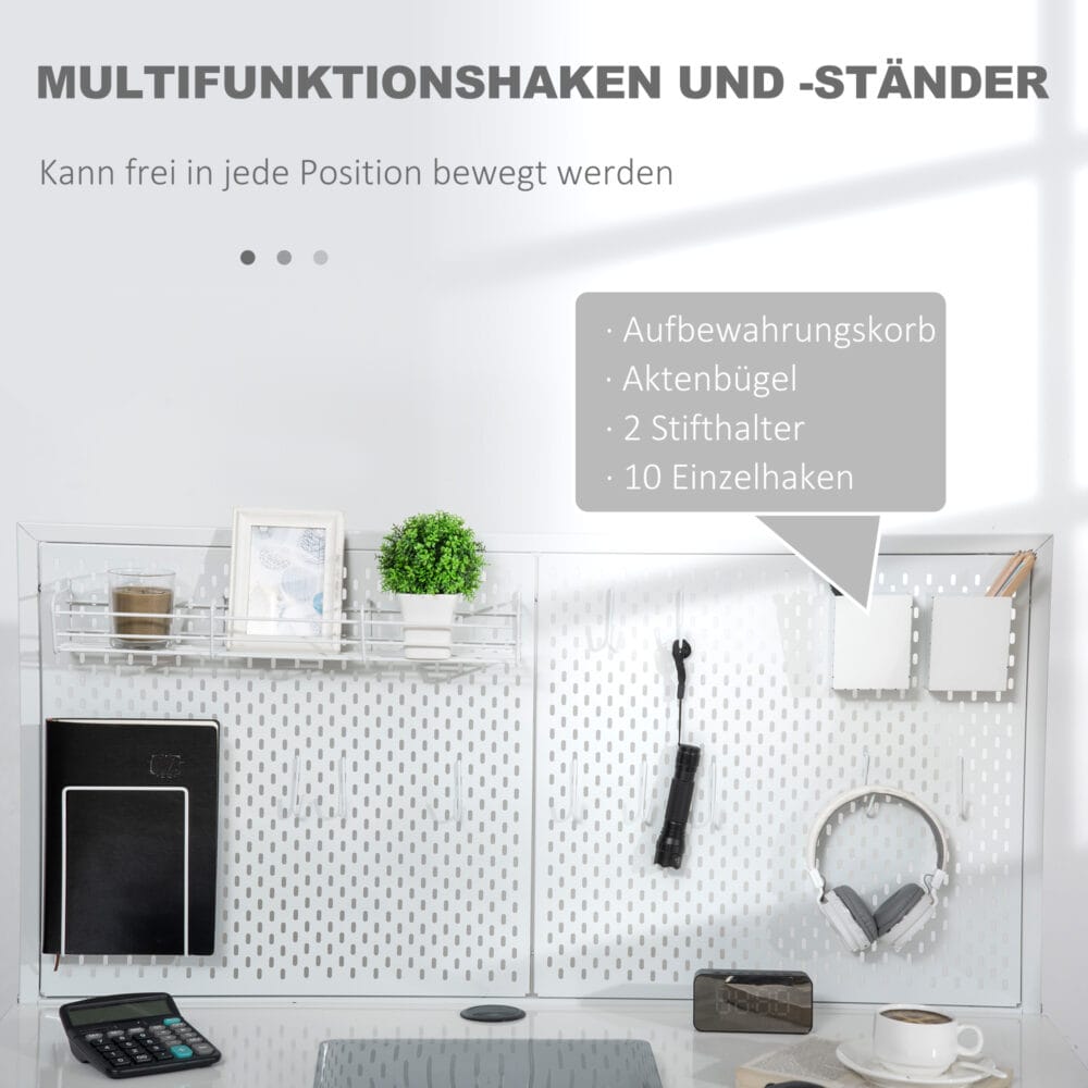 Schreibtisch mit 2 Schubladen Notizgitter Stofftasche mit Gitterwand