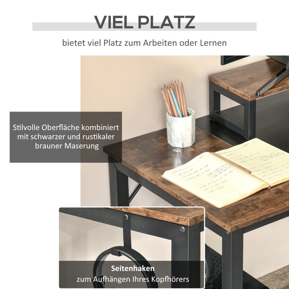 Schreibtisch mit Monitorerhöhung Rustikal 120x60x73.5cm