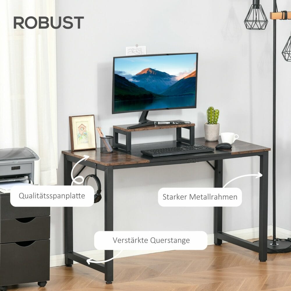 Schreibtisch mit Monitorerhöhung Rustikal 120x60x73.5cm