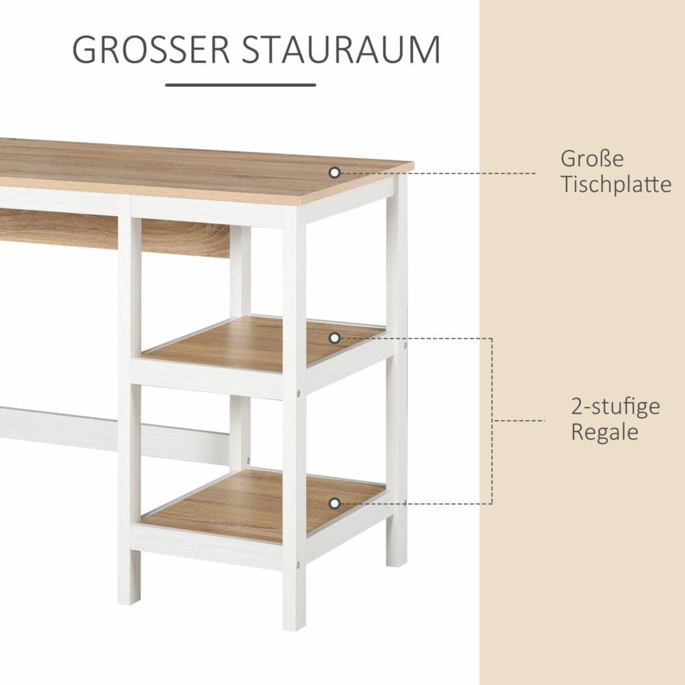 Schreibtisch mit Regal Bürotisch Natur+Weiss 110x48x76.2cm