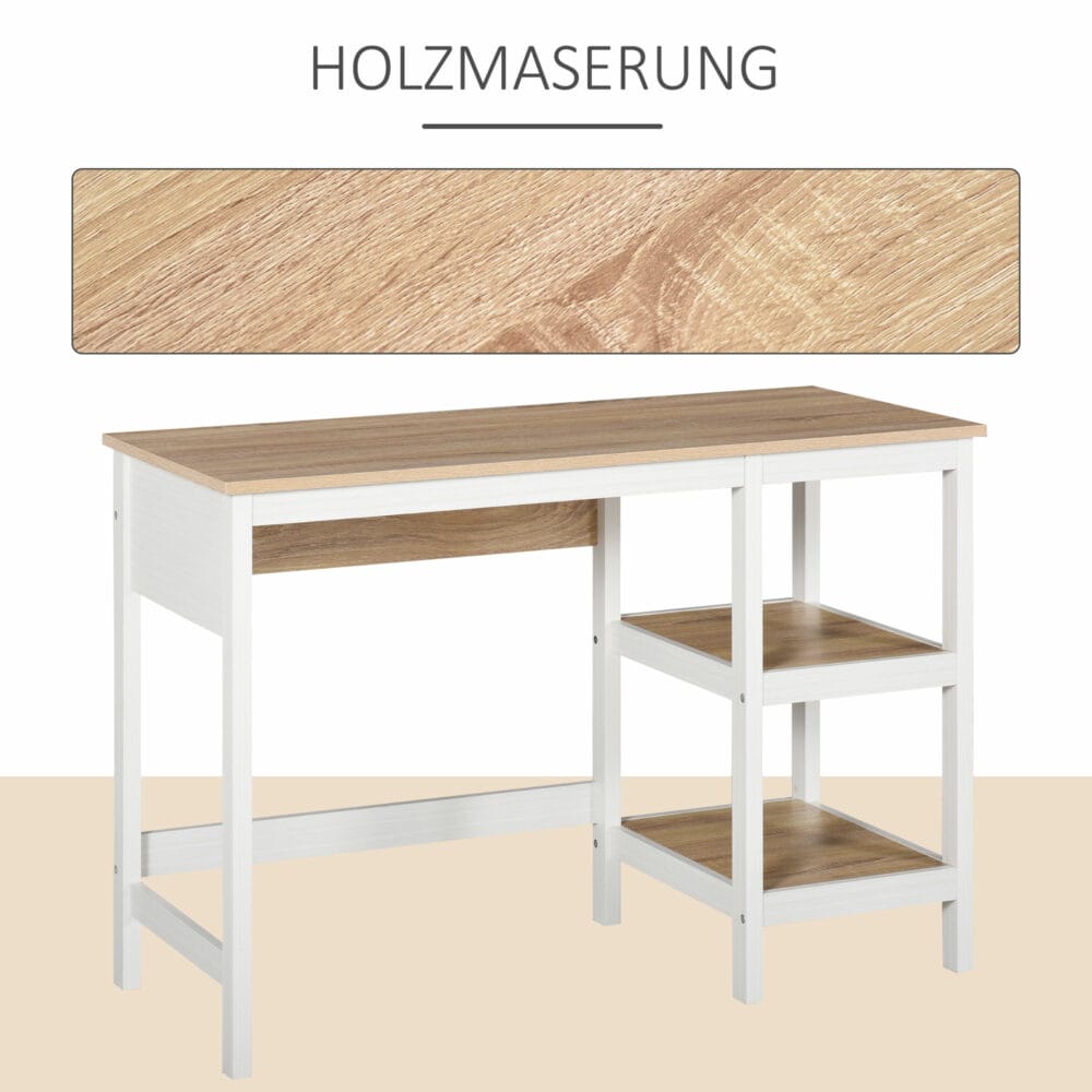 Schreibtisch mit Regal Bürotisch Natur+Weiss 110x48x76.2cm