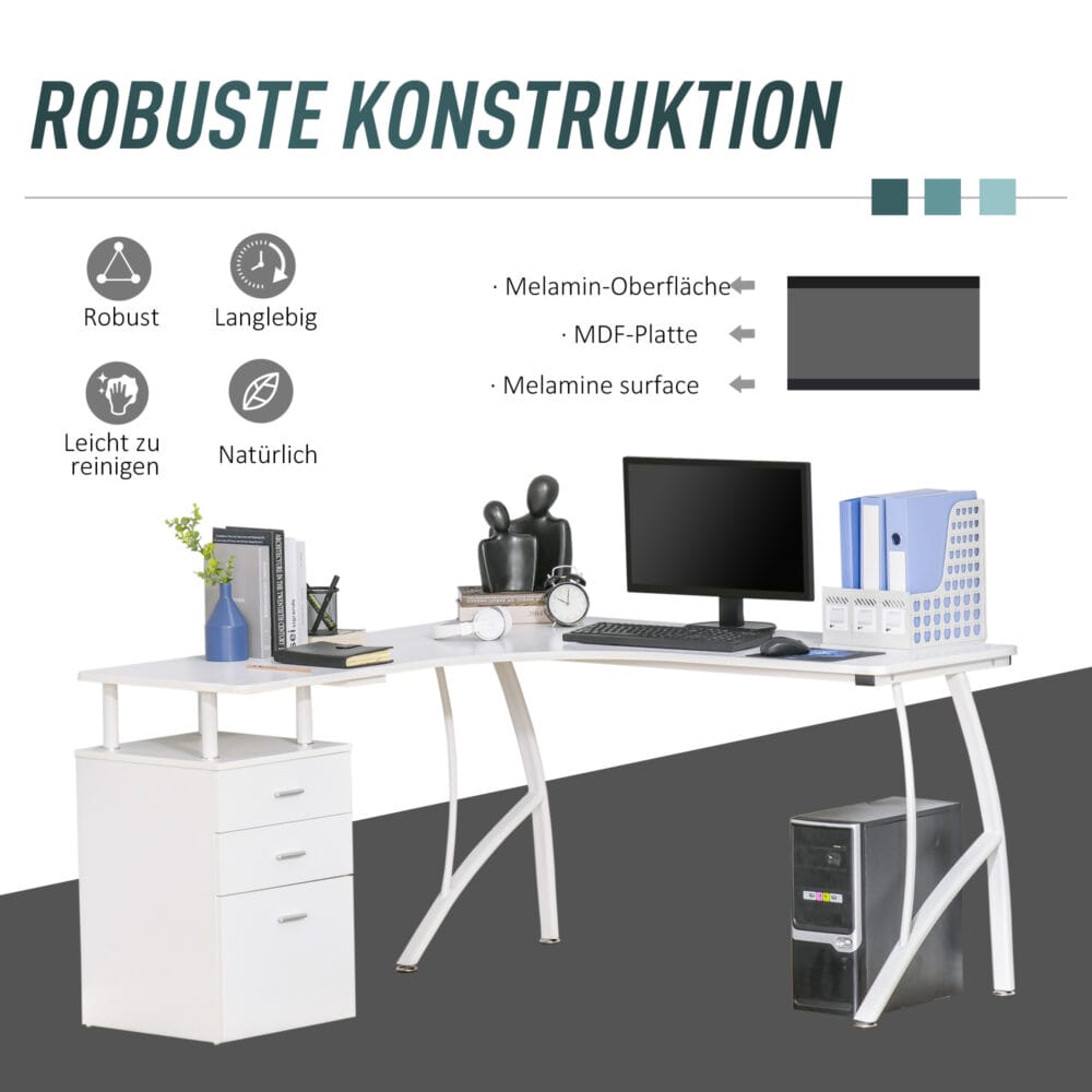 Schreibtisch mit Schubladen Eck-Schreibtisch 143.5x143.5x76cm