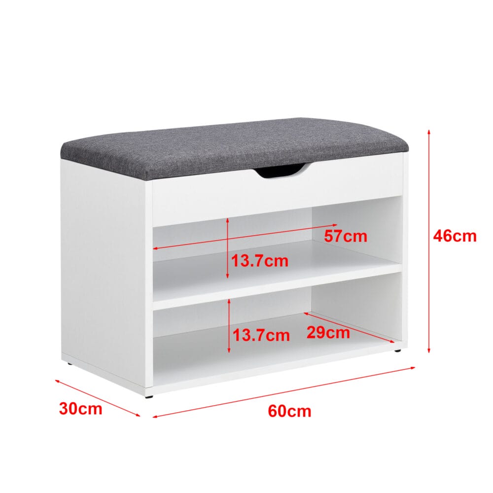 Schuhbank Sitzbank Schuhregal Gentofte 60x30x46cm Weiss/Grau