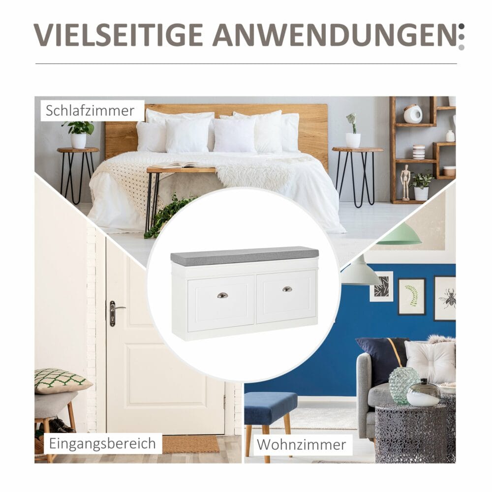 Schuhregal Schuhbank Schuhkipper mit Polster Weiss