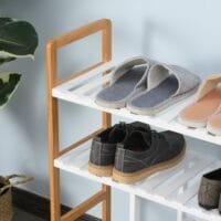 Schuhregal mit 4 Ablagen für Stiefel und Schuhe Kiefer weiss