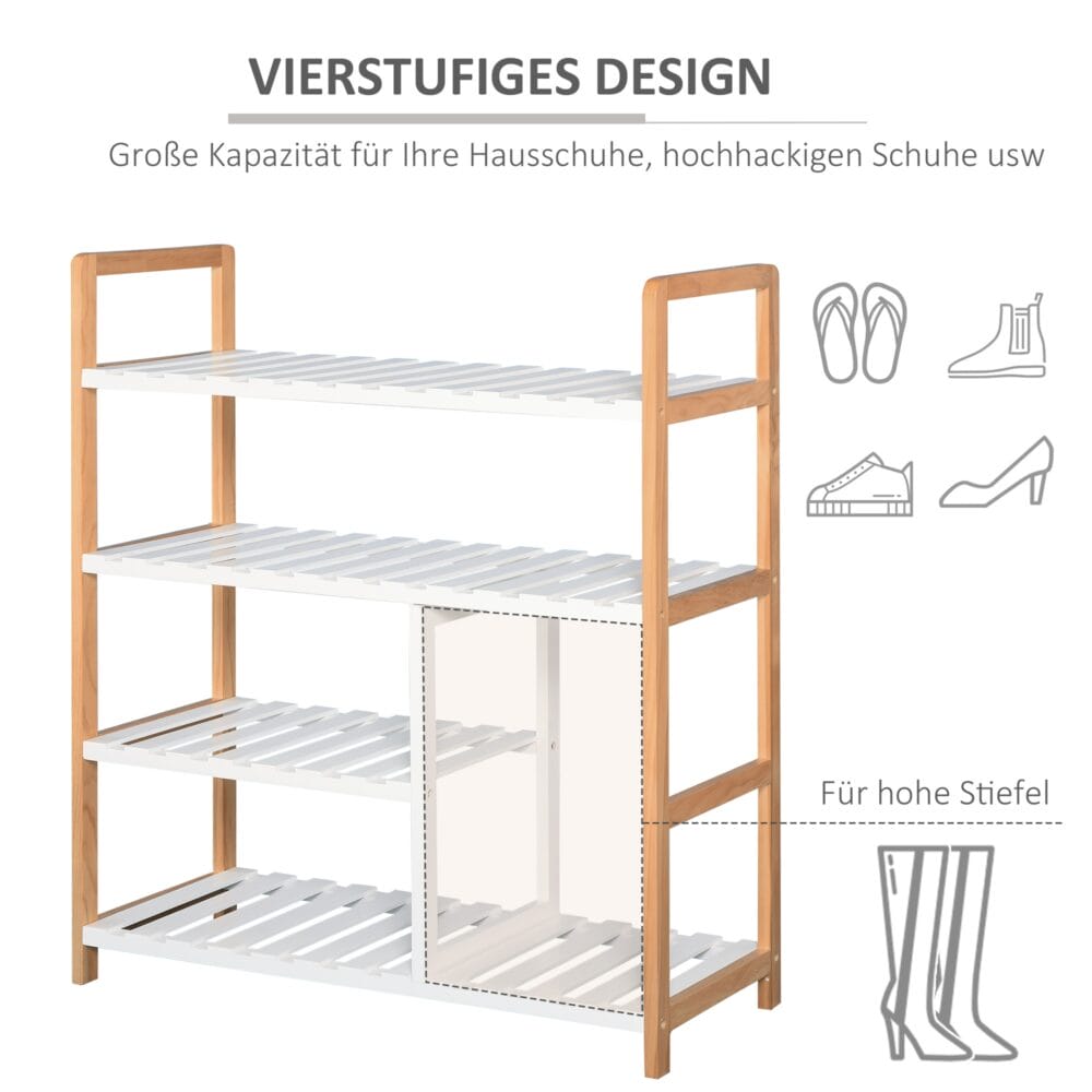 Schuhregal mit 4 Ablagen für Stiefel und Schuhe Kiefer weiss
