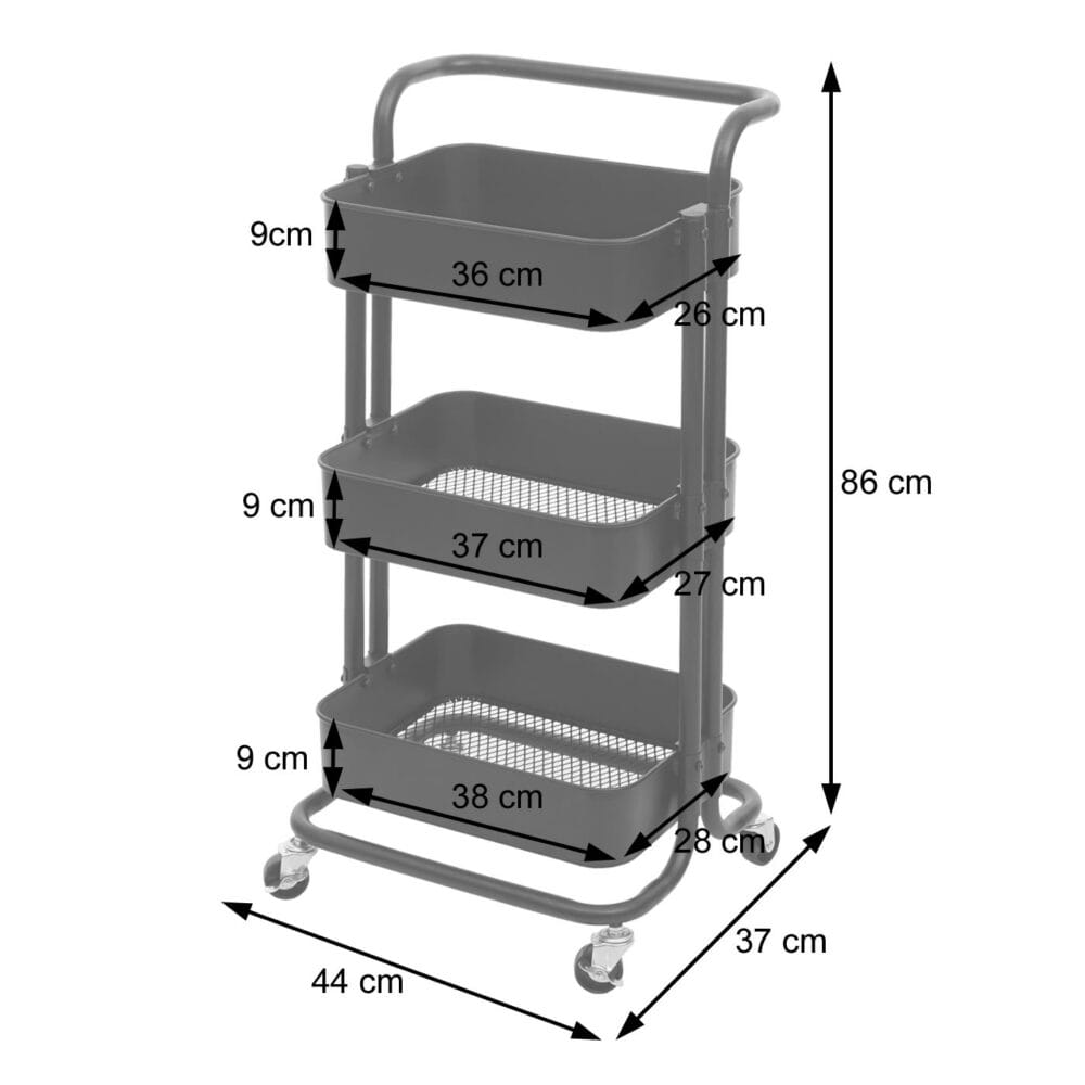 Servierwagen Barwagen mit Handgriff Metall schwarz