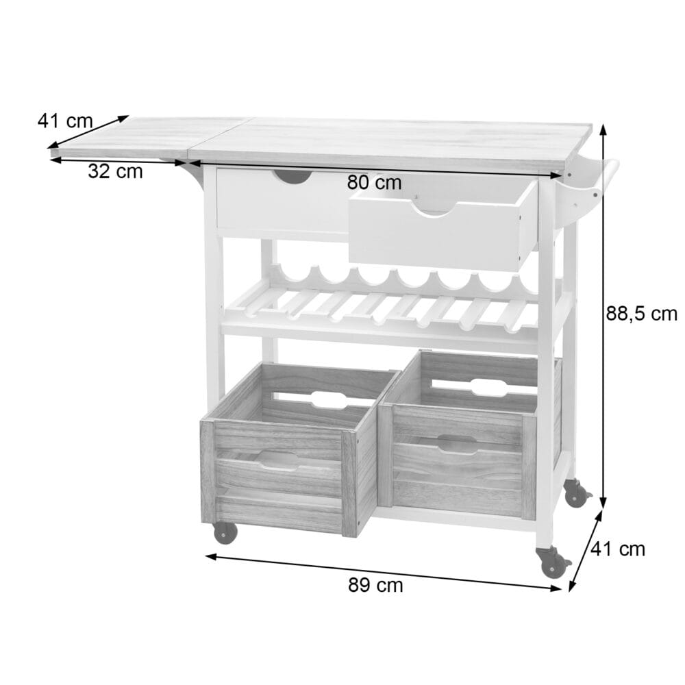 Servierwagen Küchenwagen Kiefernholz 89x119x41cm ~ natur-weiß