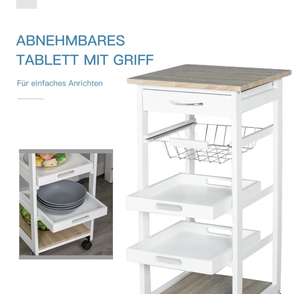 Servierwagen Küchenwagen Kücheninsel 37x37x82 cm weiss