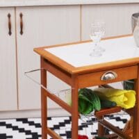 Servierwagen Küchenwagen mit Flaschenhalter und Schublade braun