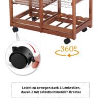 Servierwagen Küchenwagen mit Flaschenhalter und Schublade braun