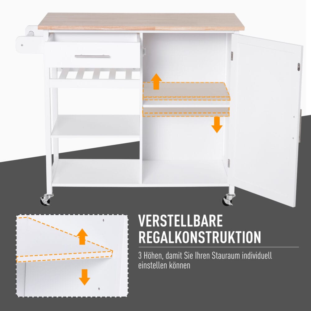 Servierwagen Küchenwagen mit Weinregal und Schublade