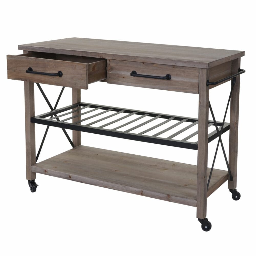Servierwagen mit Weinregal Barwagen 85x114x47cm shabby braun
