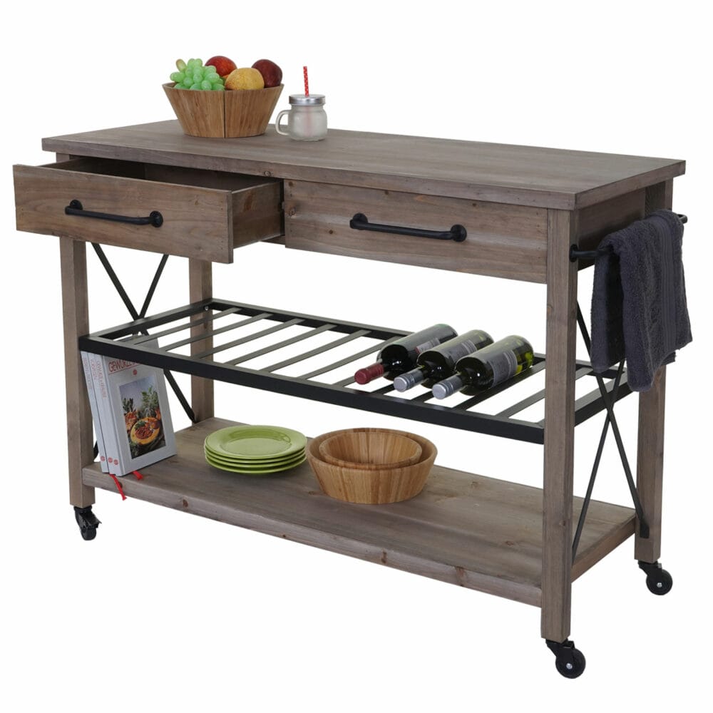 Servierwagen mit Weinregal Barwagen 85x114x47cm shabby braun
