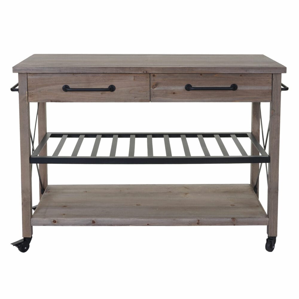 Servierwagen mit Weinregal Barwagen 85x114x47cm shabby braun
