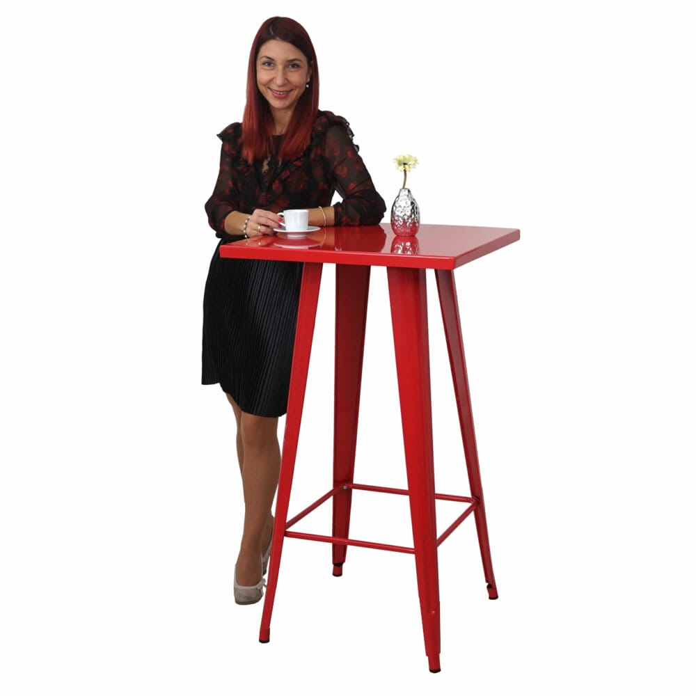 Set Stehtisch + 2x Barhocker Metall Industriedesign ~ rot