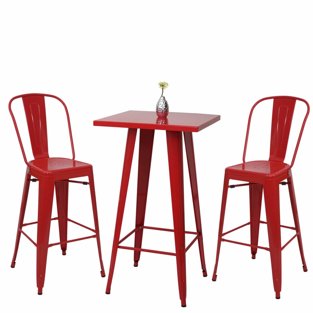 Set Stehtisch + 2x Barhocker Metall Industriedesign ~ rot