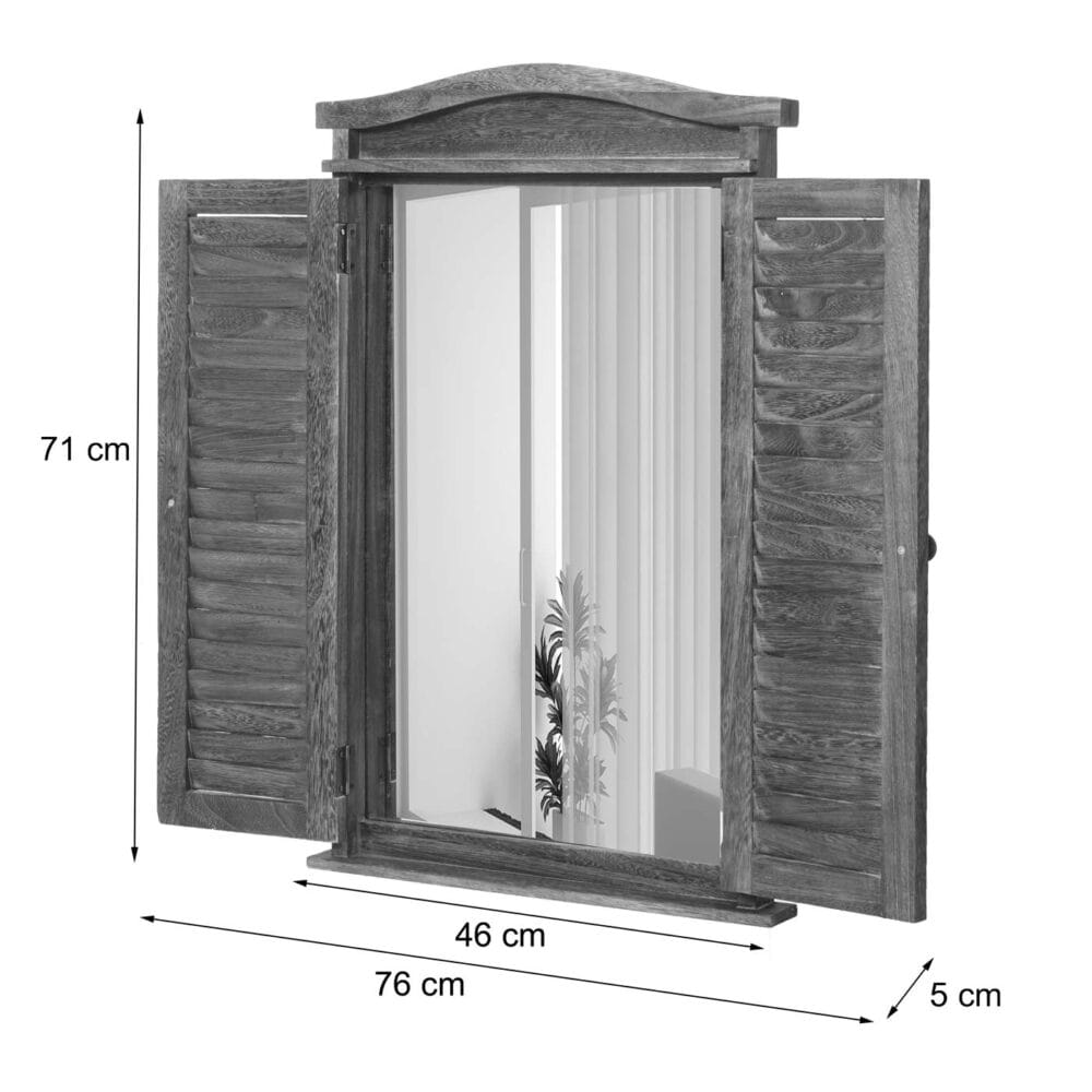 Shabby Badspiegel Spiegelfenster mit Fensterläden 71x46x5cm