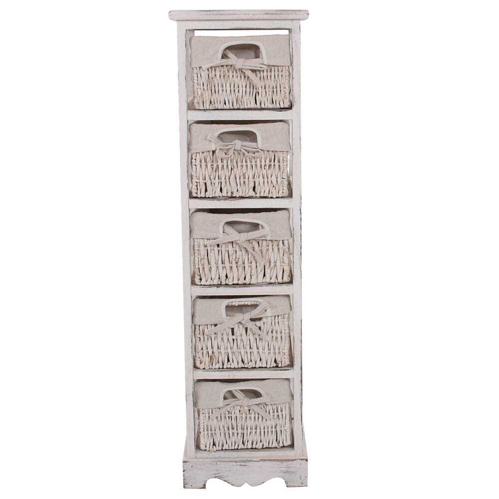 Shabby Regal mit 5 Korbschubladen Vintage ~ weiss