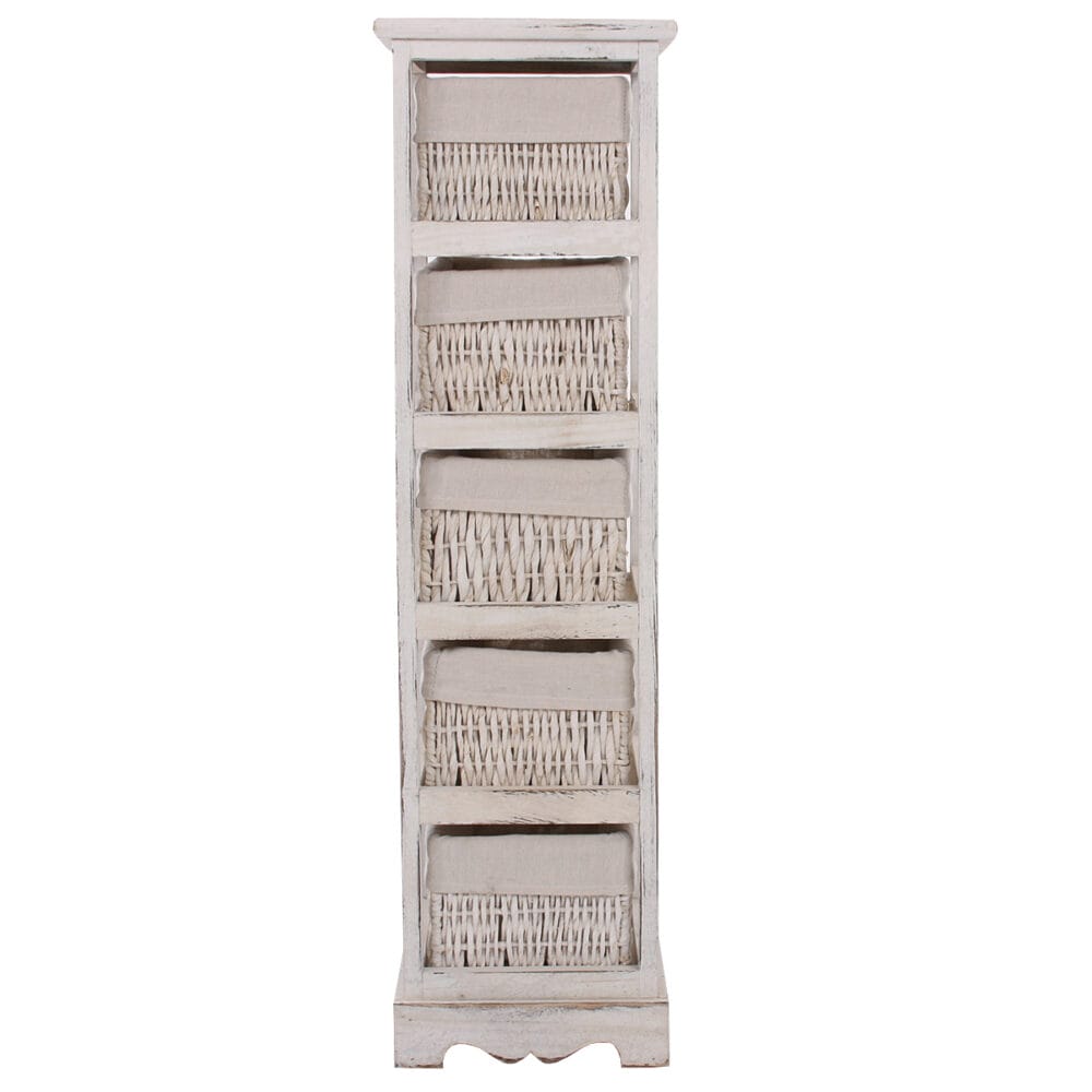 Shabby Regal mit 5 Korbschubladen Vintage ~ weiss