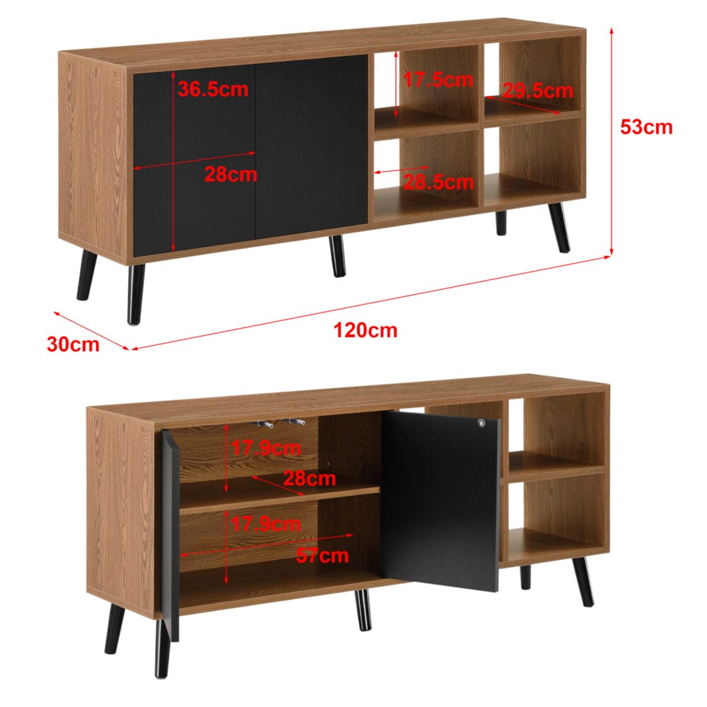 Sideboard Gnesta 120x30x53cm Dunkler Holzton/Schwarz