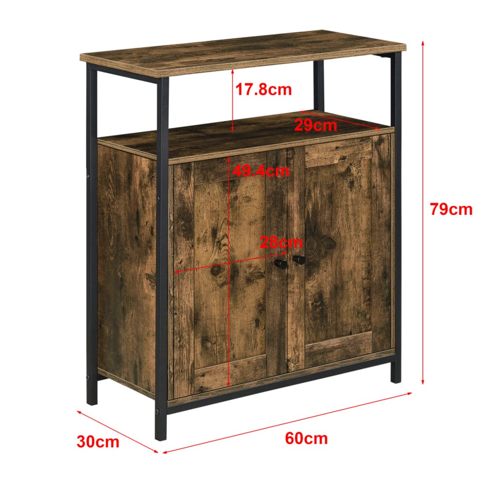 Beistelltisch 79x60x30cm mit Schrankfächer Dunkler Holzton