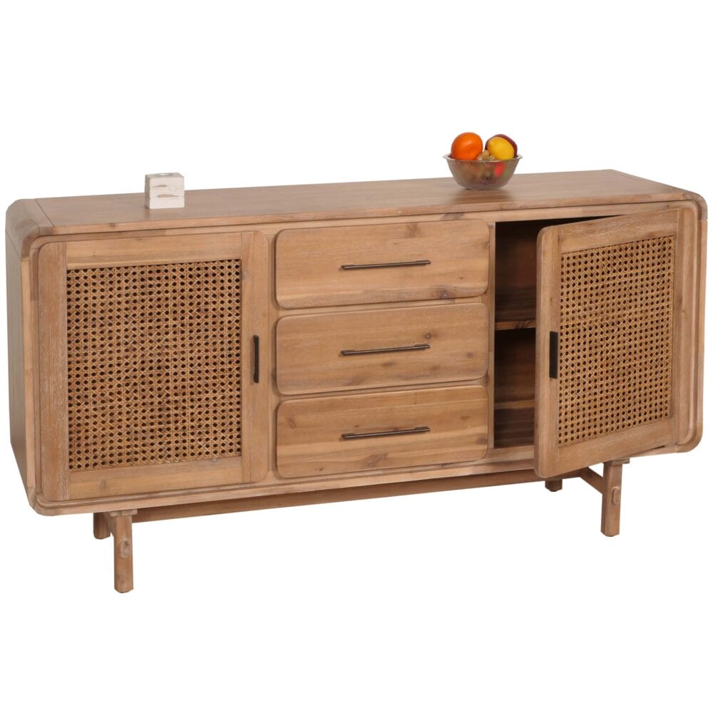 Sideboard Highboard Rattan Akazie Massivholz 83x160x45cm