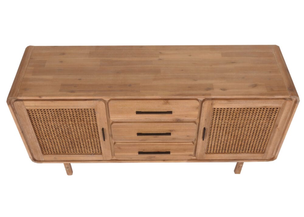 Sideboard Highboard Rattan Akazie Massivholz 83x160x45cm